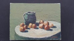 Pittura ad olio su tela con impasto francese della metà del XX secolo Natura morta