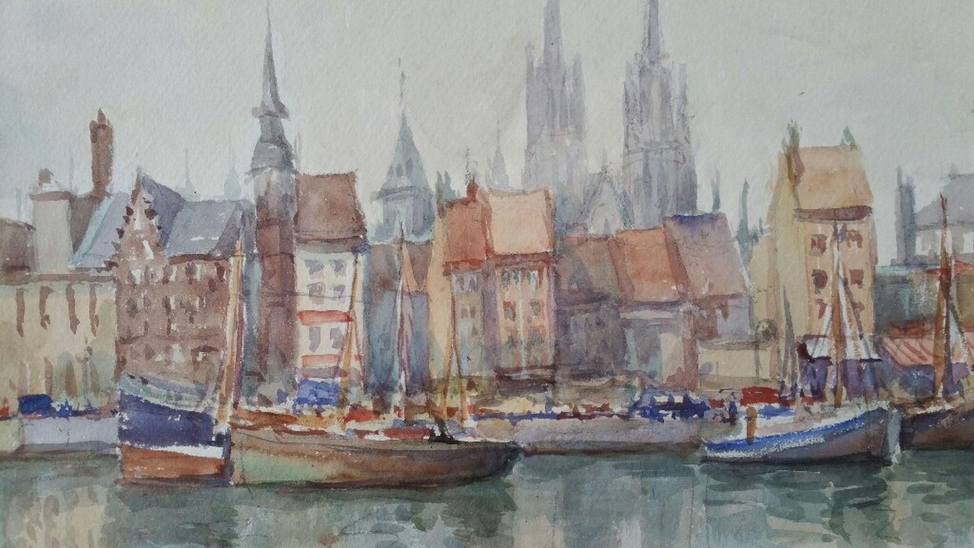 Mid 20th Century Belgium, Ostend Church and Harbour