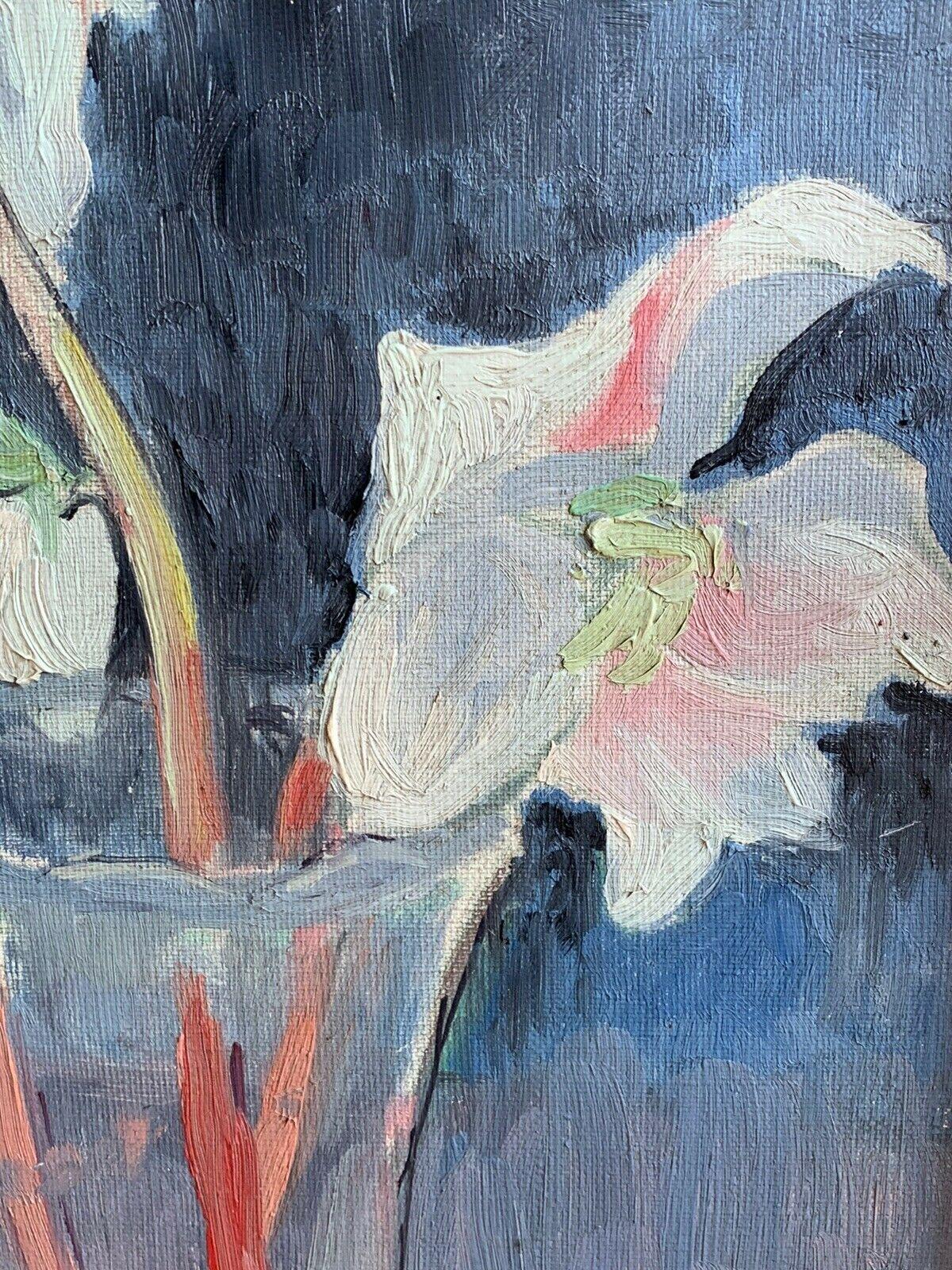 SIMONE RAMEL (FRENCH 1960'S) SIGNED OIL - FLOWERS IN VASE - PASTEL PINK SHADES - Brown Abstract Painting by Simone Ramel