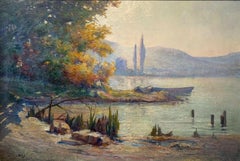 chaz leon CHARLES LEON MERY (fl.1878-1921) LARGE FRENCH IMPRESSIONIST OIL - AUTUMN LAKE