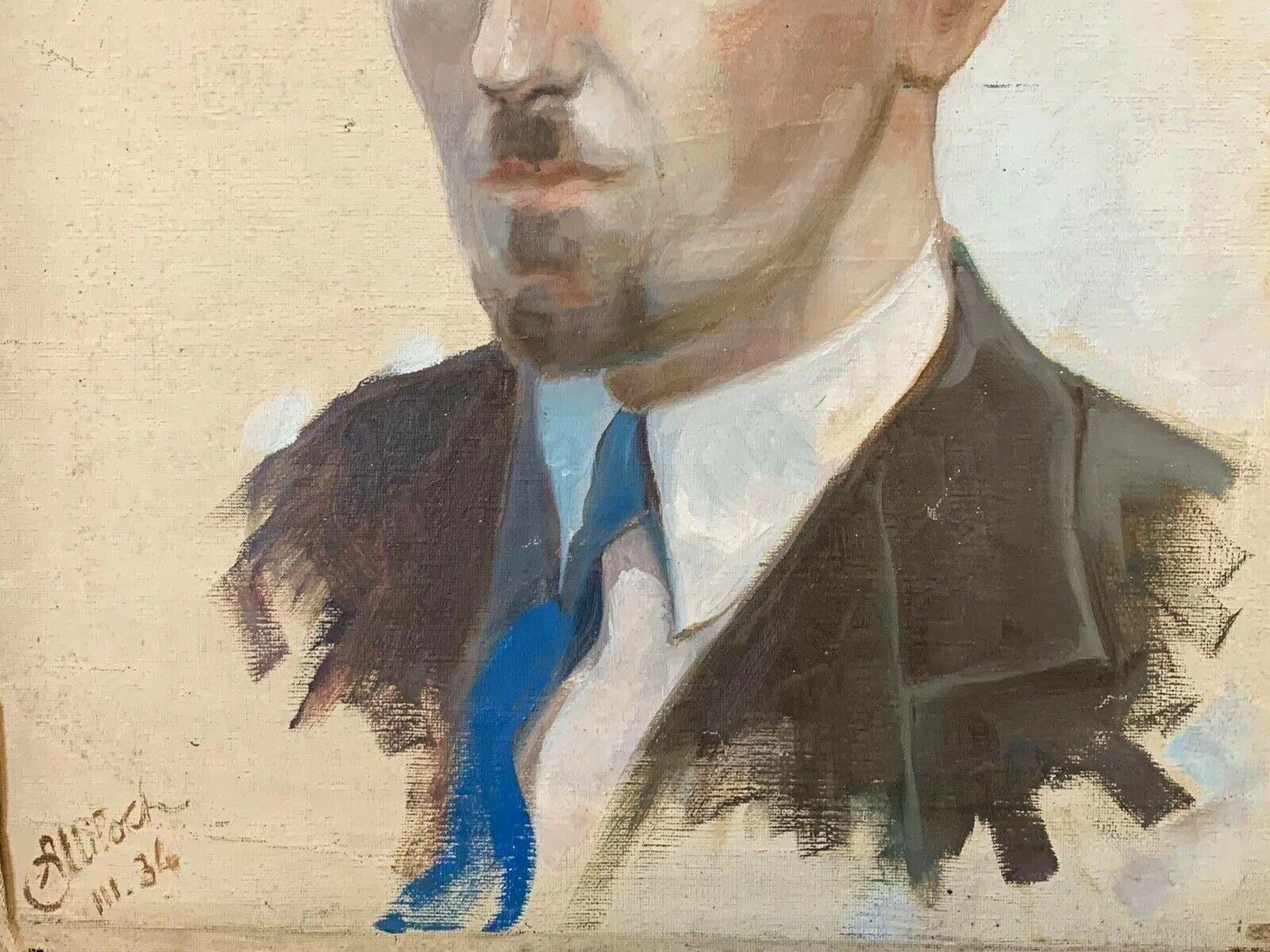 HENRI MILOCH (1898-1979) SIGNED 1930'S OIL PAINTING - PORTRAIT OF A DAPPER GENT - Beige Abstract Painting by Henri Miloch