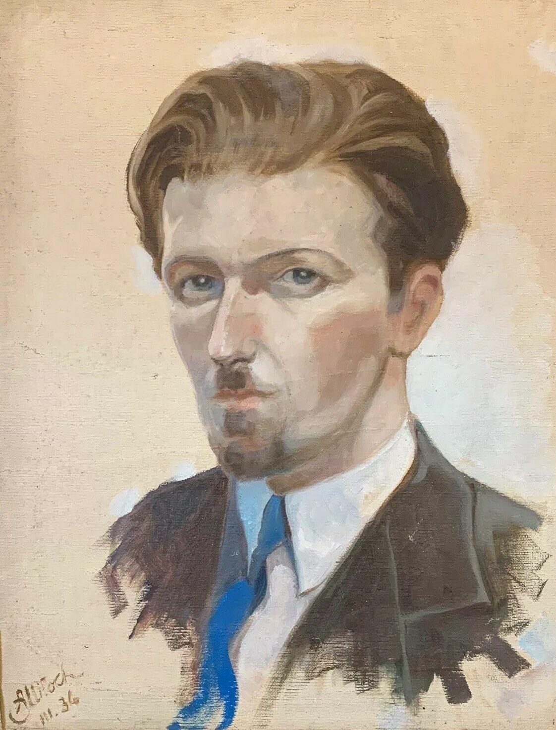 Henri Miloch Abstract Painting - HENRI MILOCH (1898-1979) SIGNED 1930'S OIL PAINTING - PORTRAIT OF A DAPPER GENT