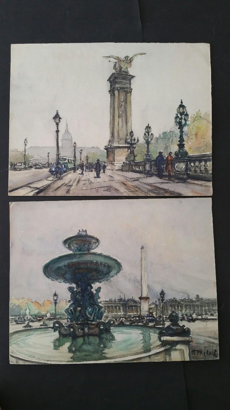 Ecole de Paris, Mid 20th Century, Two Landmark Paintings  - Art by Henri Miloch
