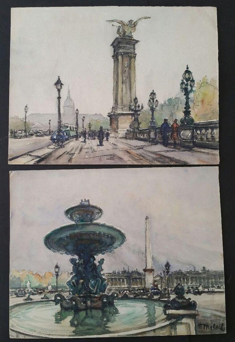 Henri Miloch Landscape Art - Ecole de Paris, Mid 20th Century, Two Landmark Paintings 