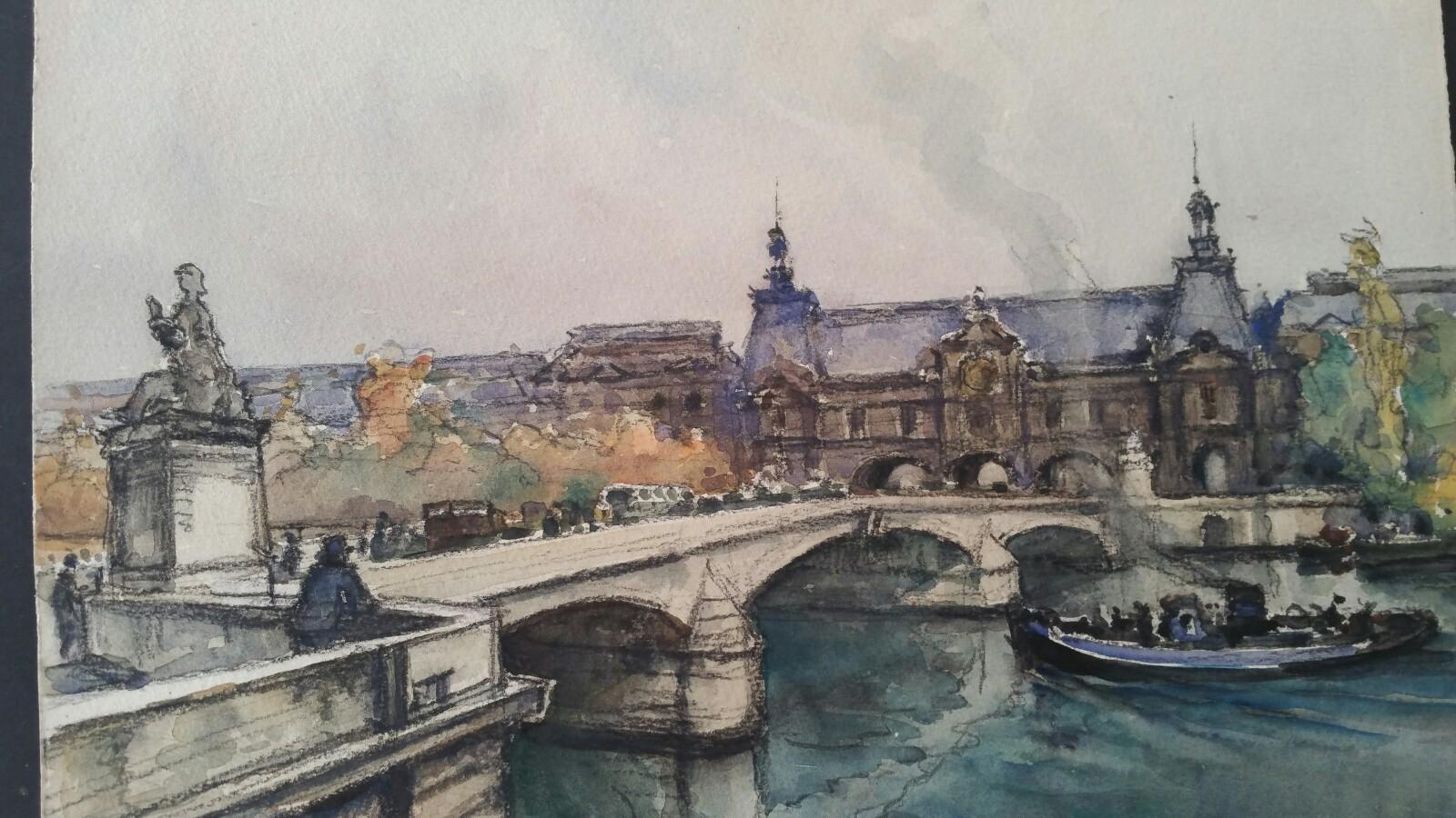 Ecole de Paris, Mid 20th Century, Four Paris Bridges Paintings  1
