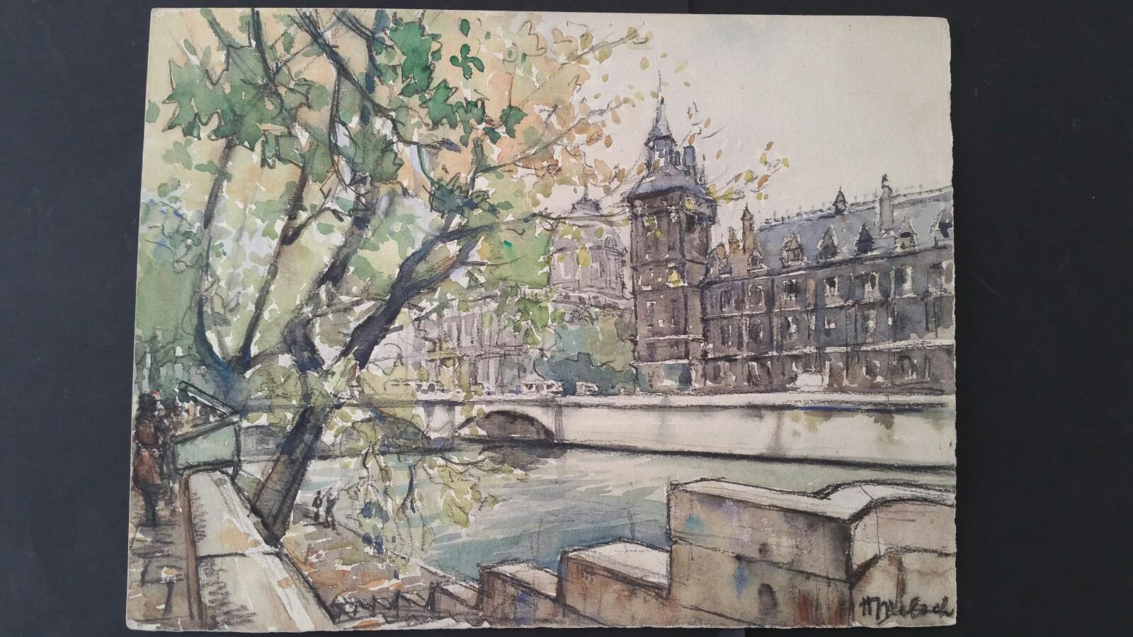 Ecole de Paris, Mid 20th Century, Four Paris Bridges Paintings  4