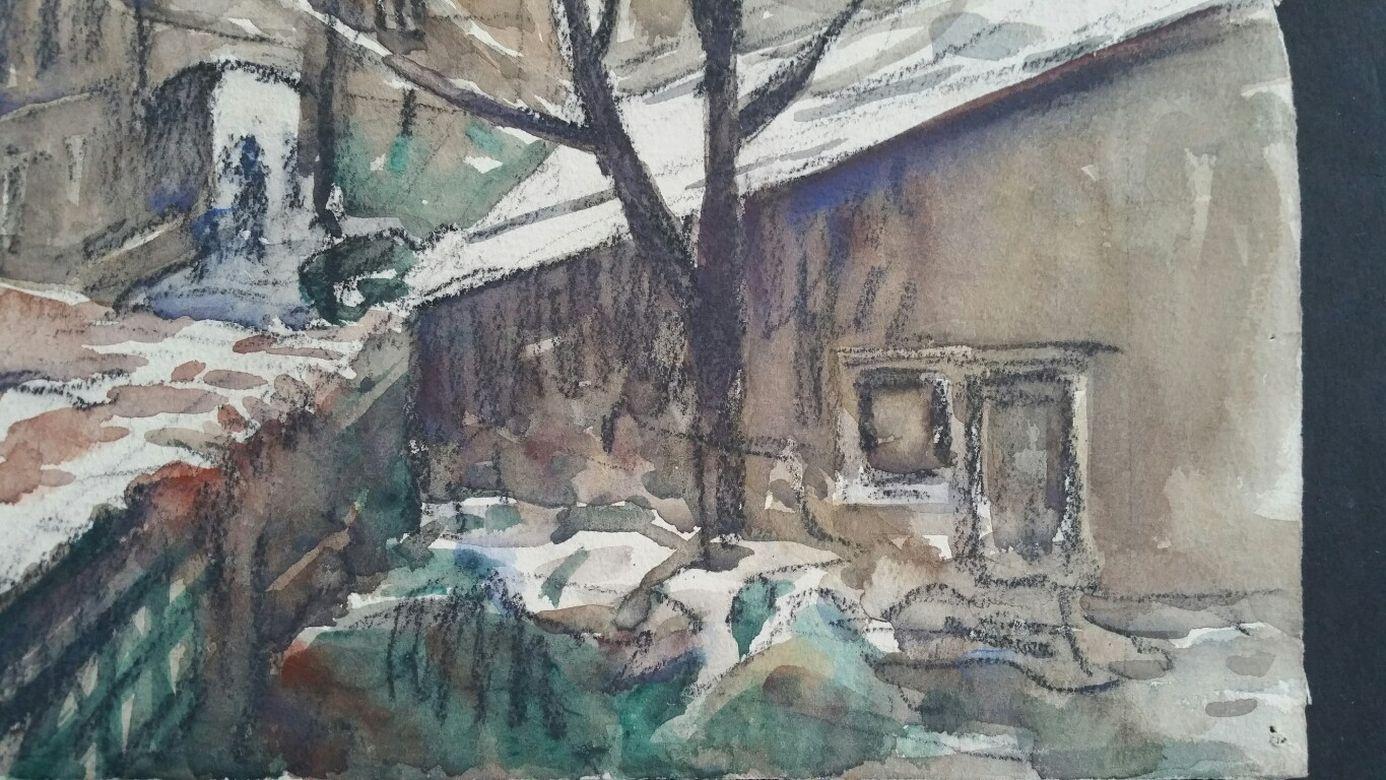 Ecole de Paris Mid 20th Century City Architectural Winter Scene - Impressionist Art by Henri Miloch