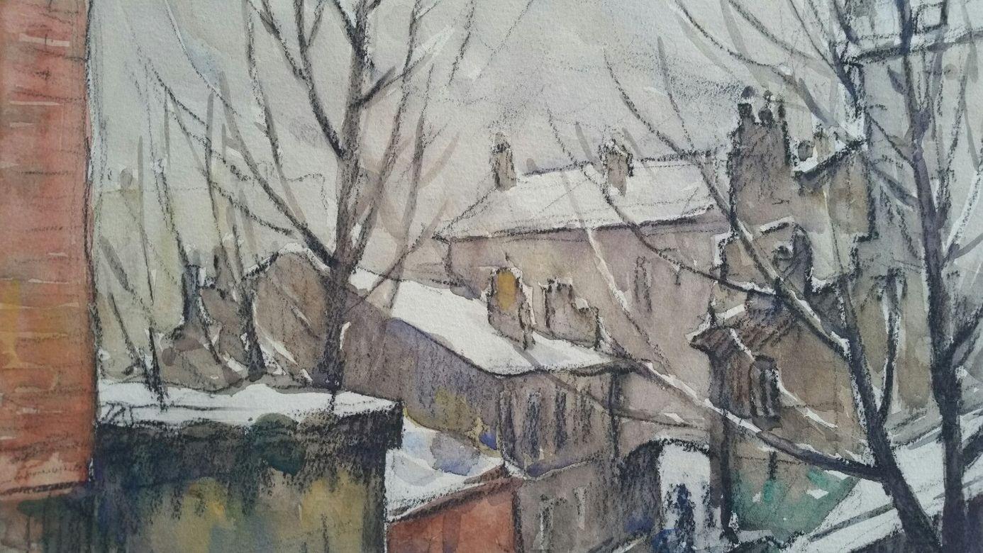 Ecole de Paris Mid 20th Century City Architectural Winter Scene For Sale 1
