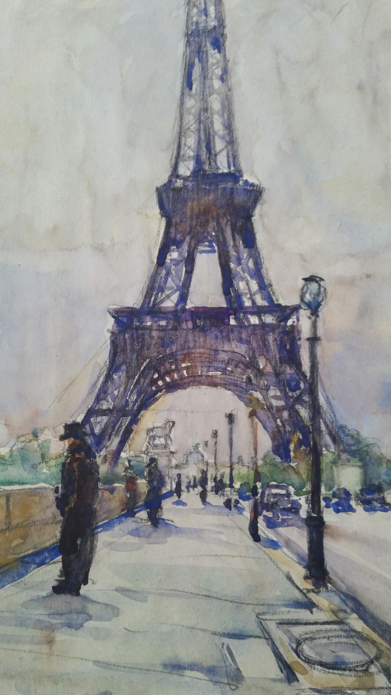 Ecole de Paris, Mid 20th Century, Three Paris Scenes Eiffel Tower & Parks - Impressionist Art by Henri Miloch