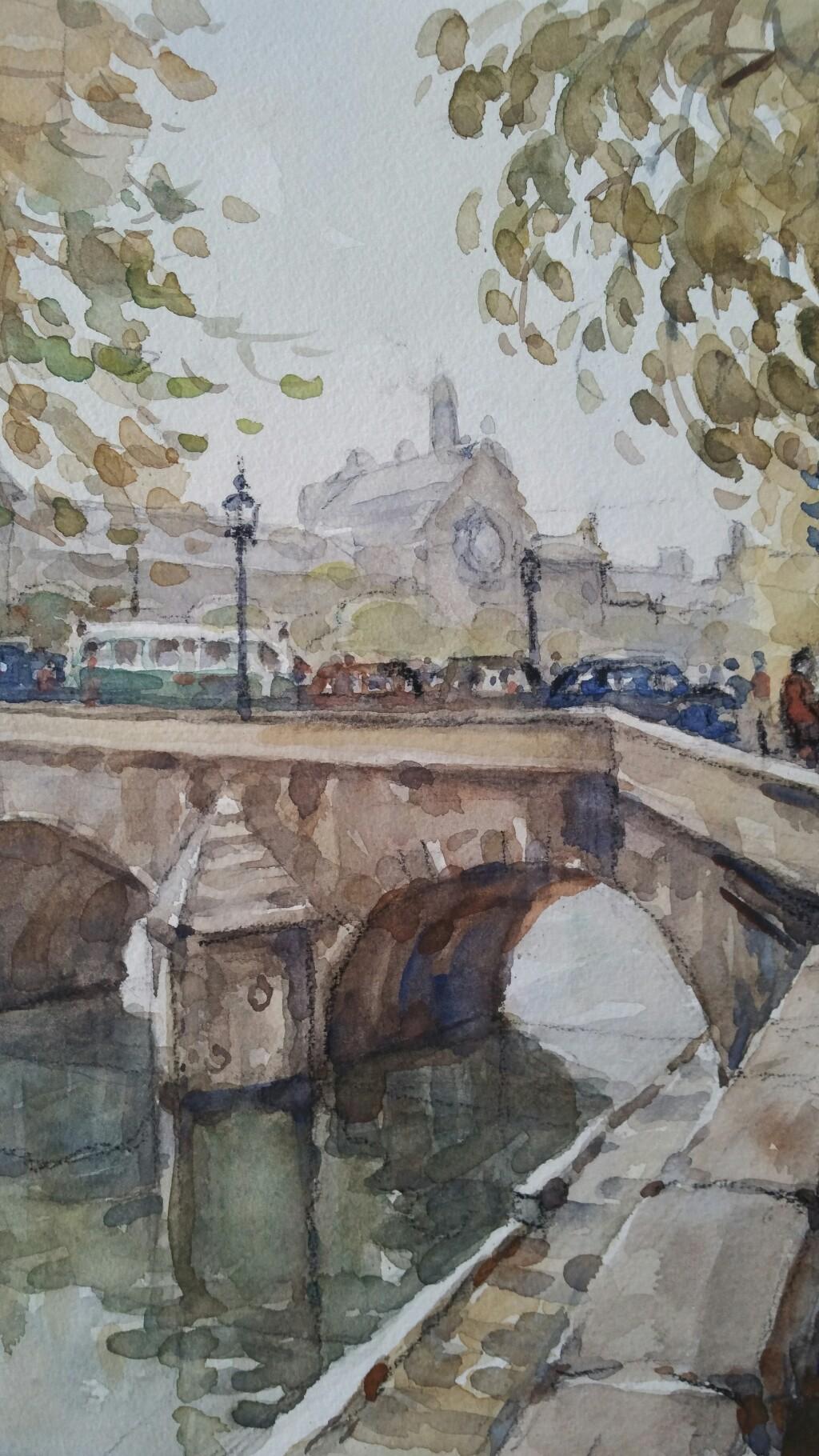 Henri Miloch Landscape Painting - Ecole de Paris Mid 20th Century Pont Royal Bridge 