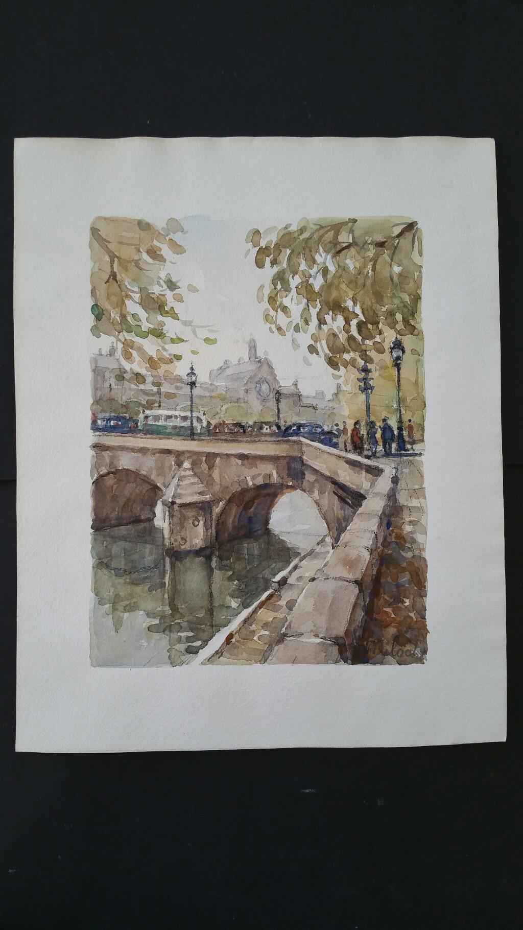 Ecole de Paris Mid 20th Century Pont Royal Bridge  - Painting by Henri Miloch