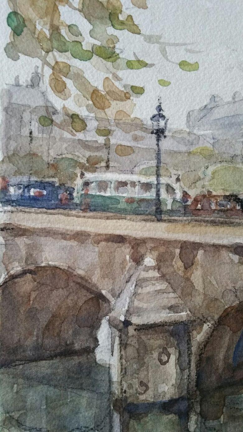 Ecole de Paris Mid 20th Century Pont Royal Bridge  - Gray Landscape Painting by Henri Miloch
