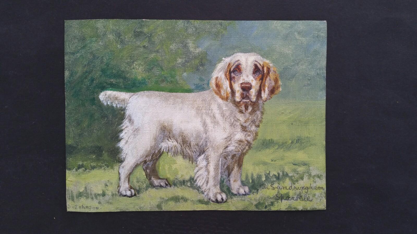 Dorothy Alexandra Johnson Animal Painting - English School 20th Century Oil Painting (1930s) Clumber Spaniel Dog 