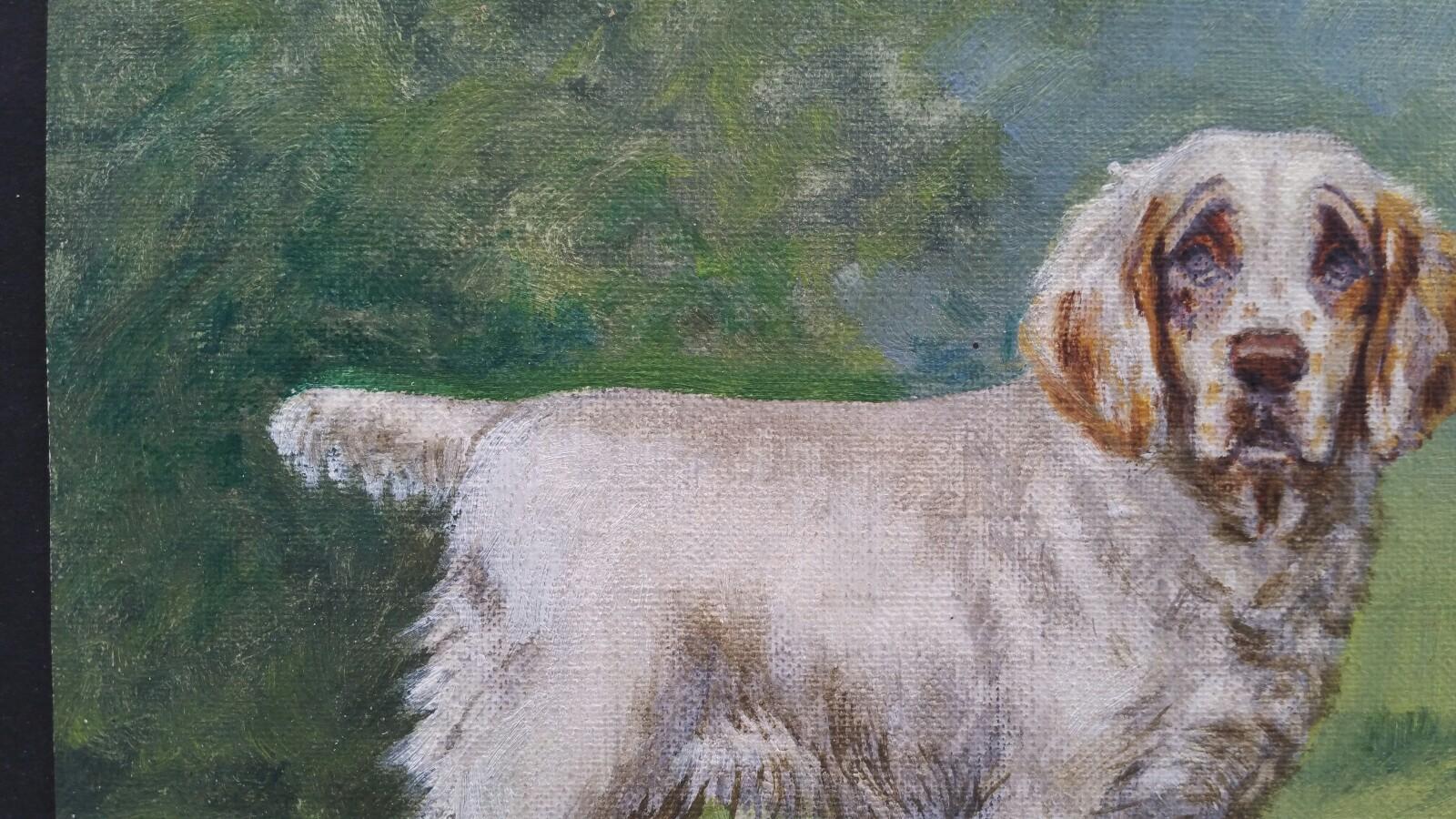 English School 20th Century Oil Painting (1930s) Clumber Spaniel Dog  - Black Animal Painting by Dorothy Alexandra Johnson