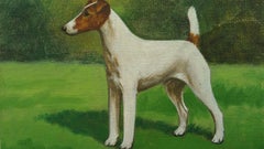 Peinture à l'huile anglaise des années 1940 - Terrier de renard élégant