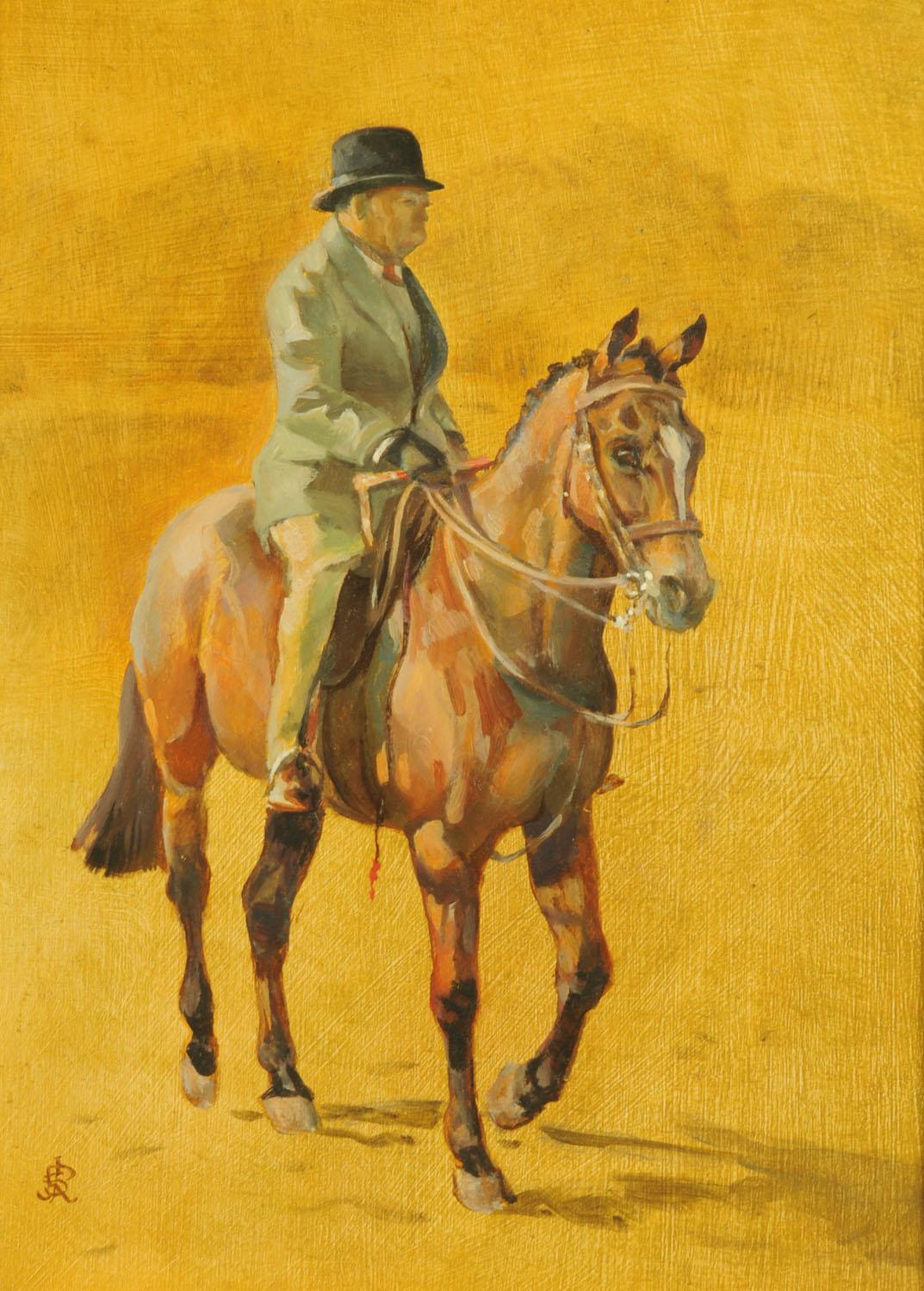 Joy Stanley Ricketts  Animal Painting - Winston Churchill on Horseback signed oil painting