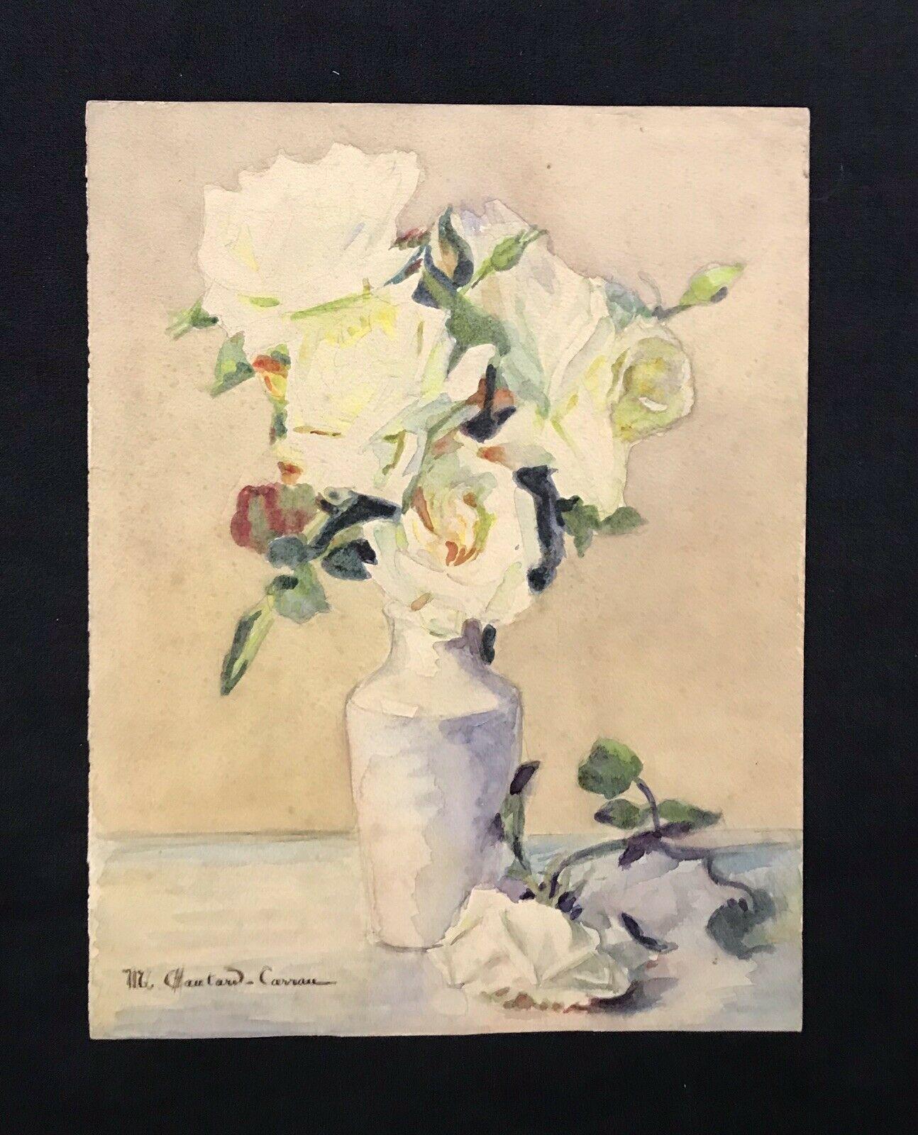 MARIE CHAUTARD-CARREAU - FINE EARLY 20thC FRENCH IMPRESSIONIST- ROSES IN VASE - Painting by Marie-Amelie Chautard-Carreau