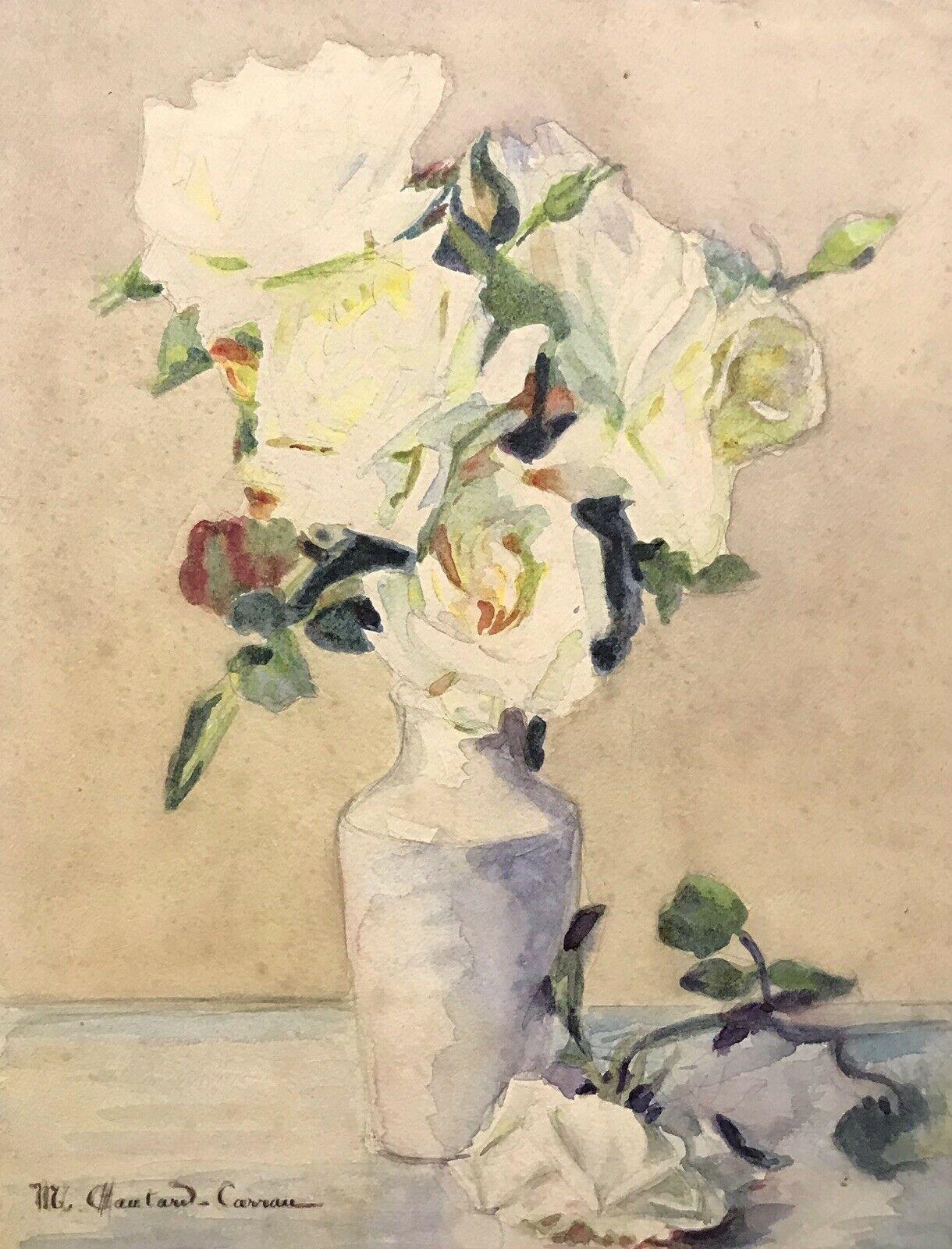 Marie-Amelie Chautard-Carreau Abstract Painting - MARIE CHAUTARD-CARREAU - FINE EARLY 20thC FRENCH IMPRESSIONIST- ROSES IN VASE