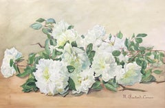 Vintage MARIE CHAUTARD-CARREAU - FINE EARLY 20thC FRENCH IMPRESSIONIST- WHITE ROSES