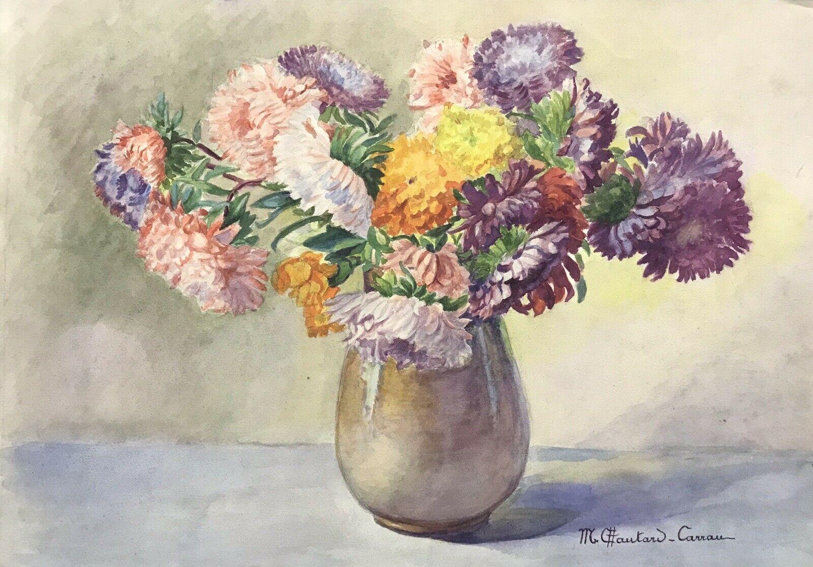 Marie-Amelie Chautard-Carreau Abstract Painting - MARIE CHAUTARD-CARREAU - FINE EARLY 20thC FRENCH IMPRESSIONIST- FLOWERS IN VASE
