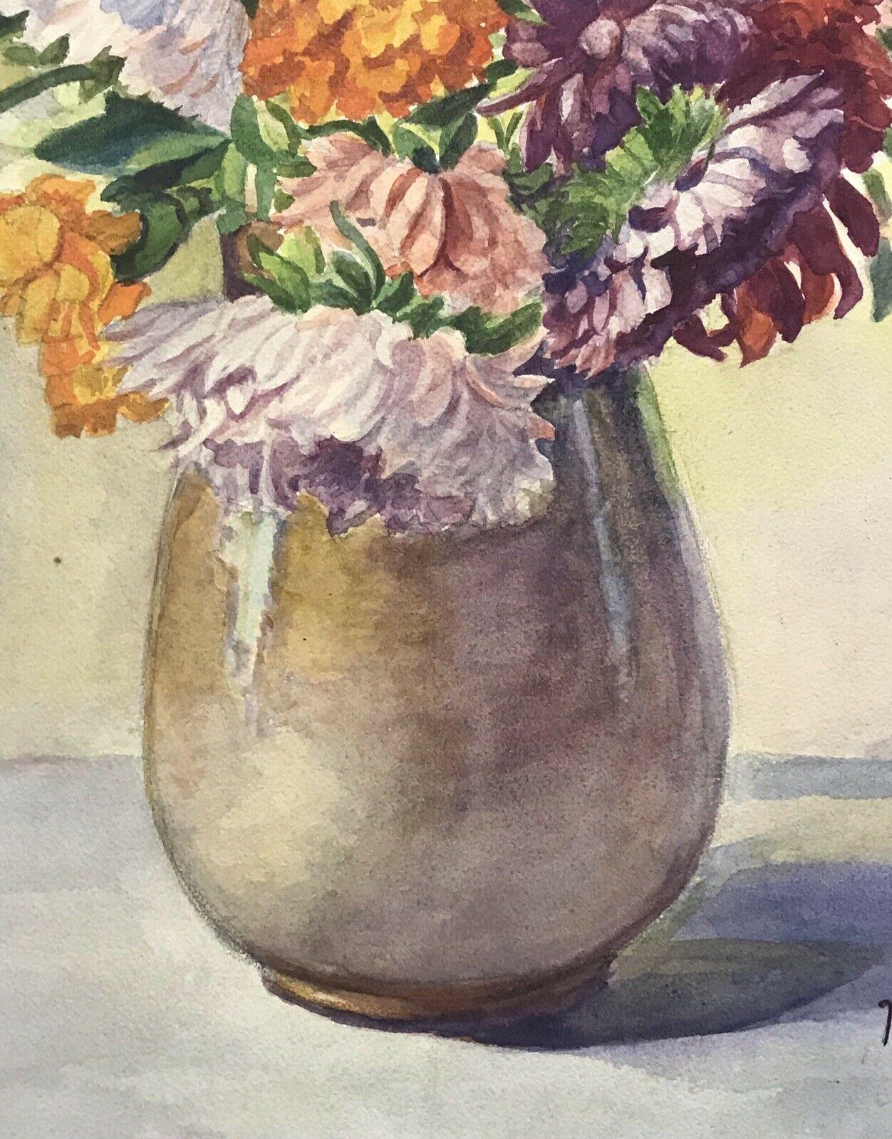 MARIE CHAUTARD-CARREAU - FINE EARLY 20thC FRENCH IMPRESSIONIST- FLOWERS IN VASE - Beige Abstract Painting by Marie-Amelie Chautard-Carreau
