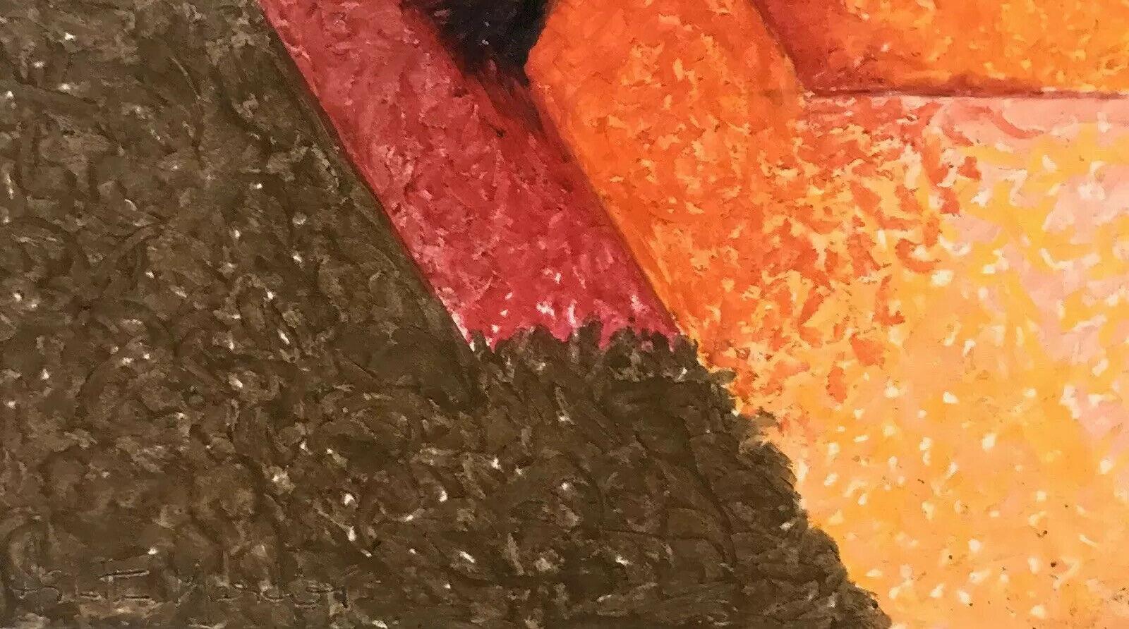 ARLETTE MARTIN (nato nel 1924) SUPERBELLA PITTURA ASSTRATTA FRANCESE ARANCIONE BRUCIATO - FIRMATA - Abstract Painting Arancia di Arlette Martin