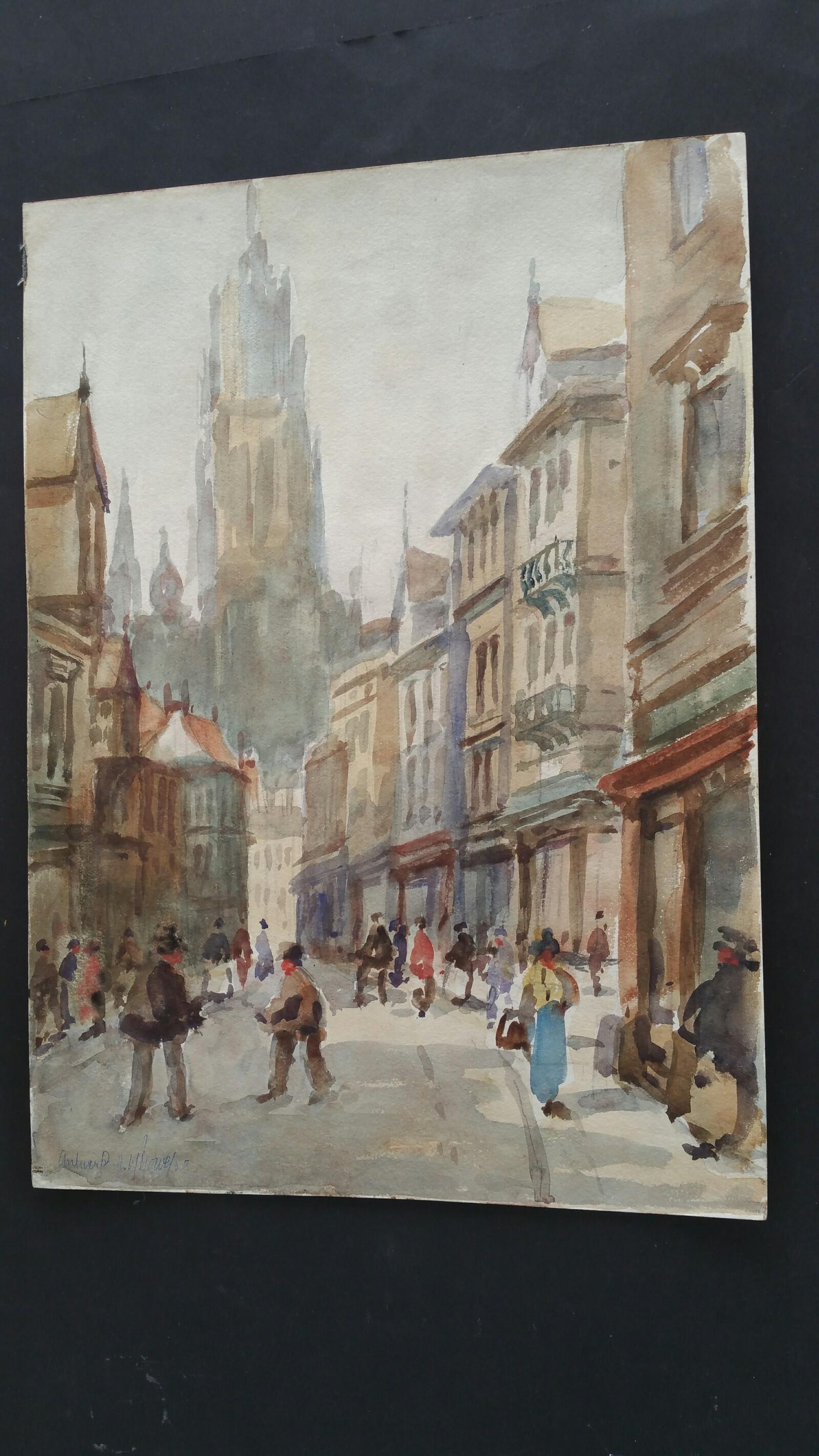 Mid 20th Century, Belgium, Antwerp Street to Cathedral of our Lady For Sale 1