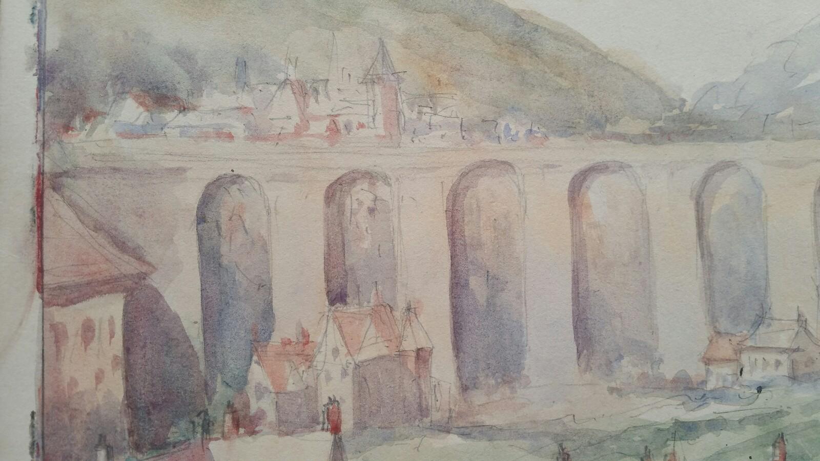 Mid 20th Century, Old Luxembourg, La Passerelle and Ramparts - Impressionist Art by Leonard Machin Rowe