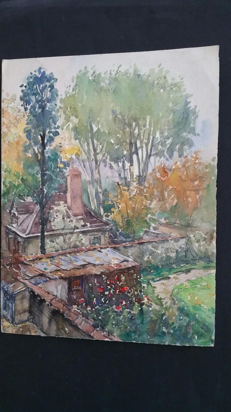 Ecole de Paris Mid 20th Century, Neuilly Sur Seine Garden - Painting by Henri Miloch