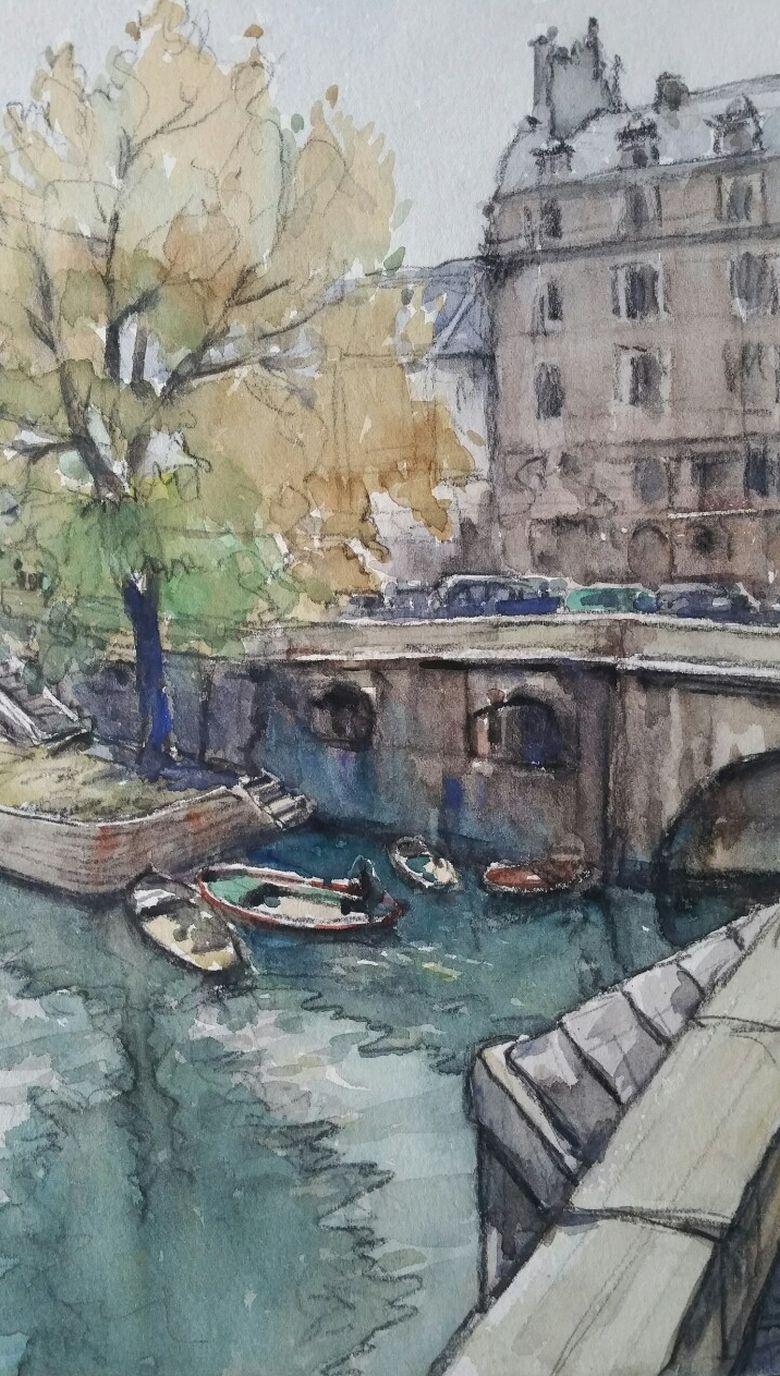 Henri Miloch Landscape Painting - Ecole de Paris Mid 20th Century, A Scene by The River Seine 