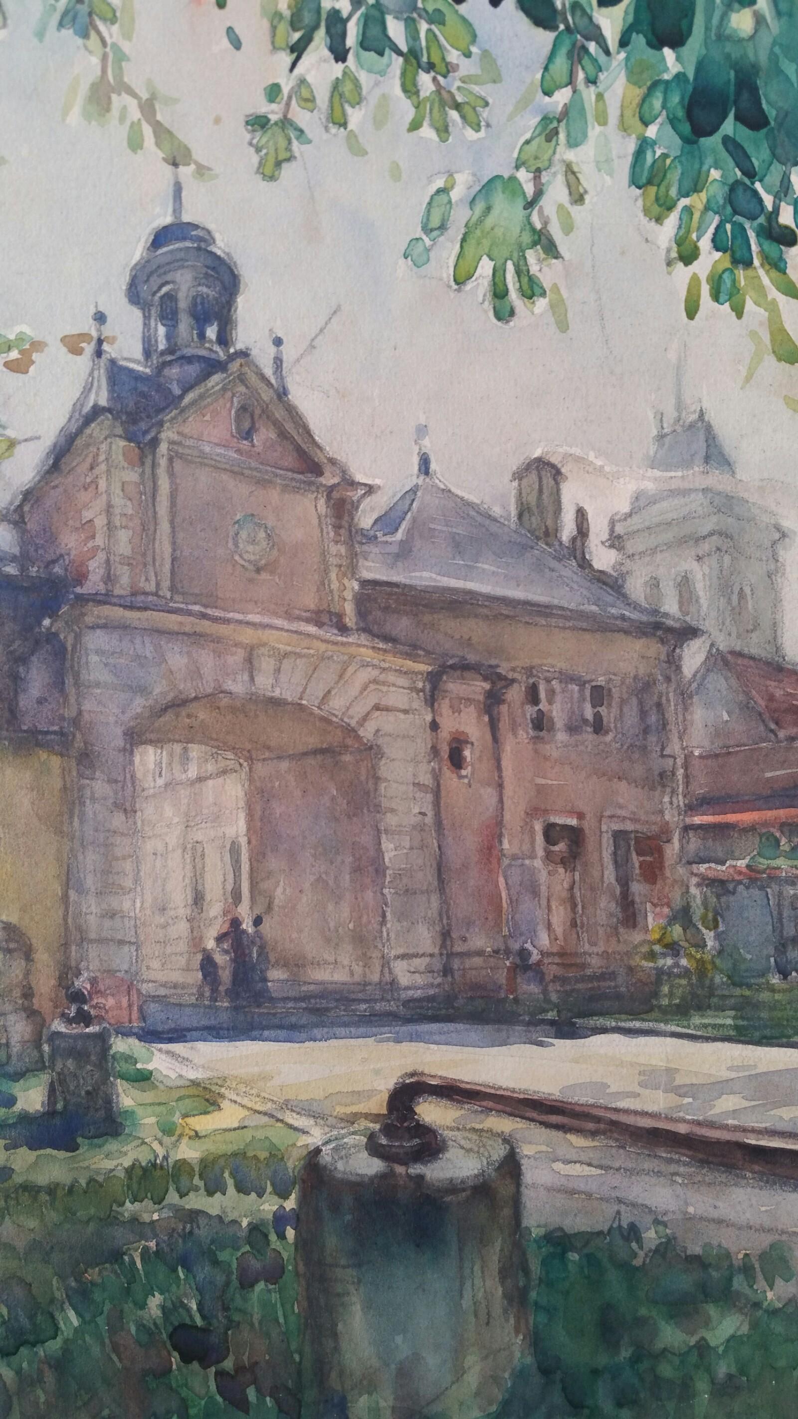 Ecole de Paris Mid 20th Century, Four Architectural Landscapes - Impressionist Painting by Henri Miloch