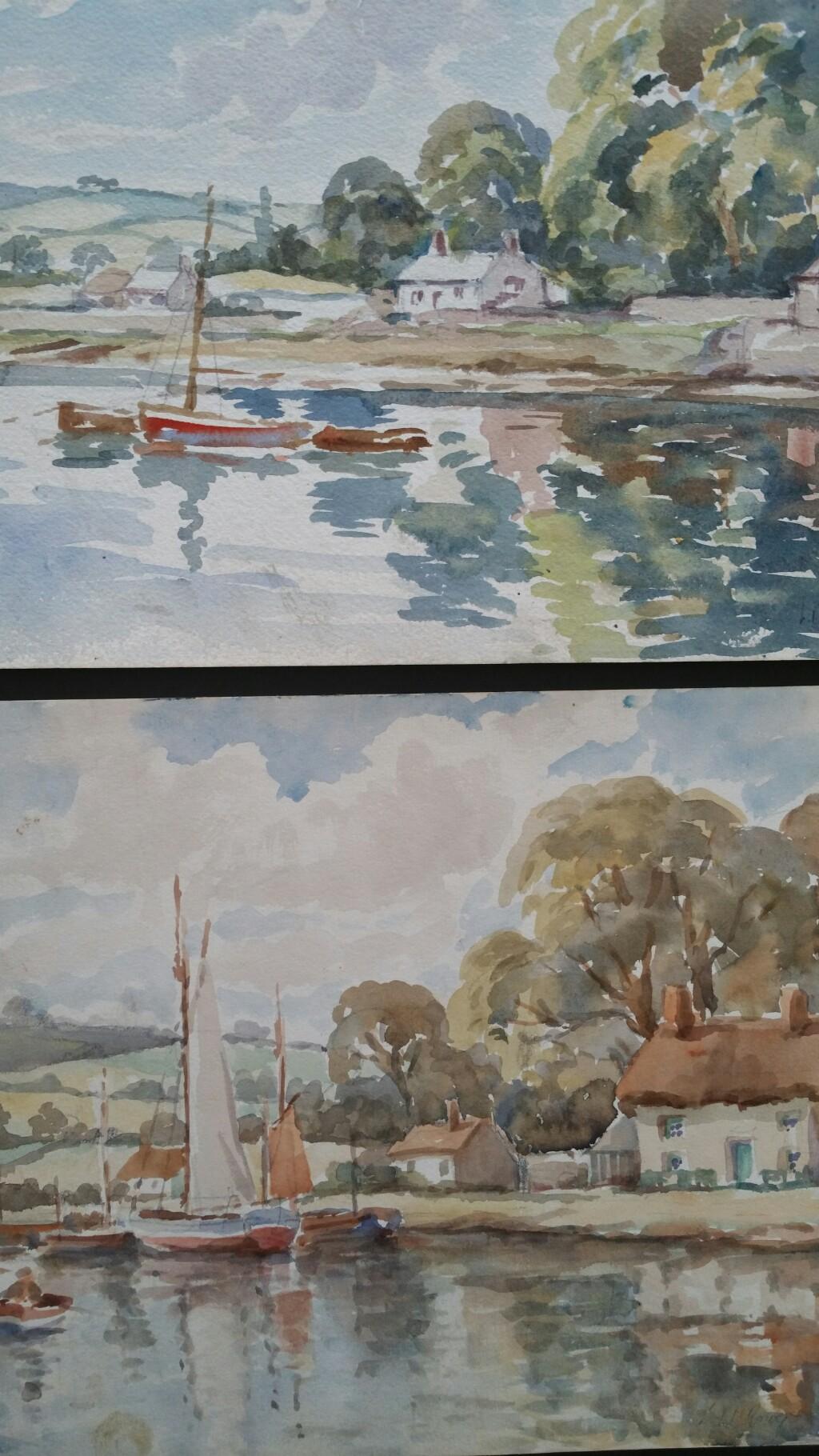 Mitte des 20. Jahrhunderts, Wales, zwei Gemälde der Red Wharf Bay, Coastal Anglesey