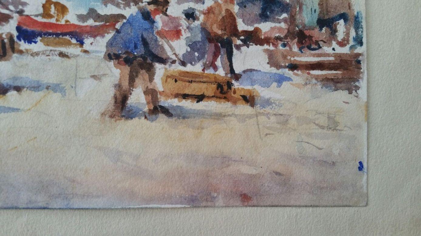 Wales,  Conwy Fishermen, North Wales
by Leonard Machin Rowe (1880-1968)
signed and inscribed to the front and the back
watercolour painting on artist's paper, unframed

sheet 8.75 x 11.25 inches

A colourful coastal painting by Leon. Rowe, signed