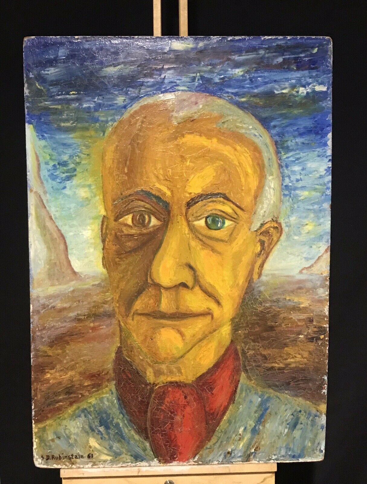 SOPHIE DANIELLE RUBINSTAIN (1922-2018) HUGE 1960s FRENCH SURREALIST PORTRAIT MAN - Painting by Sophie Danielle Rubinstain