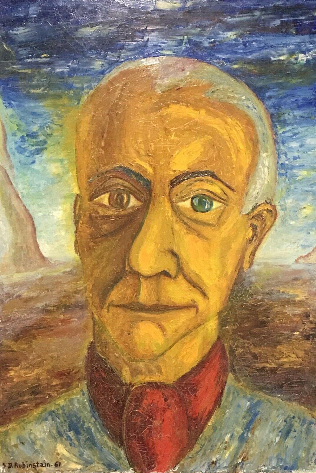 Sophie Danielle Rubinstain Abstract Painting - SOPHIE DANIELLE RUBINSTAIN (1922-2018) HUGE 1960s FRENCH SURREALIST PORTRAIT MAN