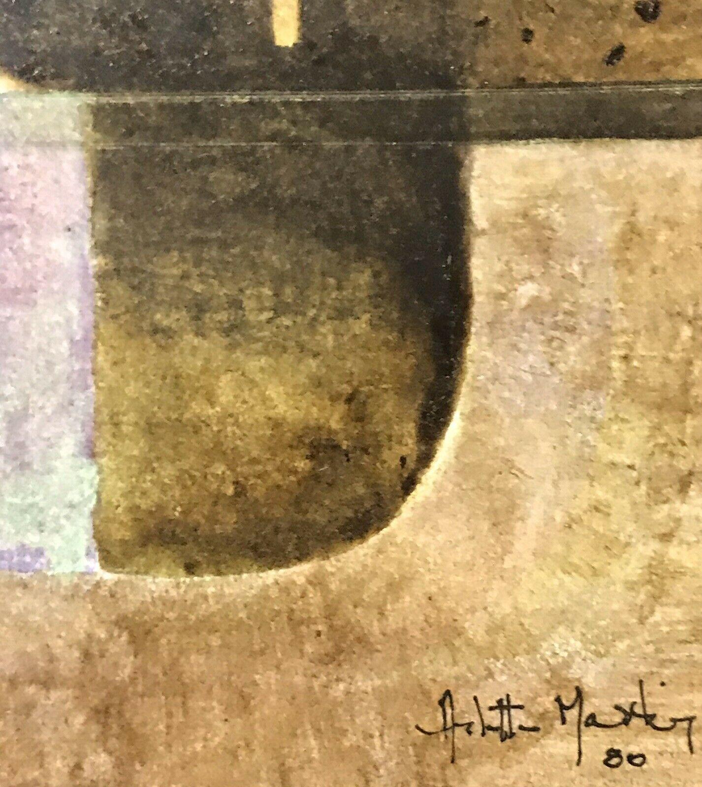 ARLETTE MARTIN (nato nel 1924) GEOMETRIARLETTE MARTC SUPERB FRANCESE PITTURA ASSTRATTA - - Figurative Painting Beige di Arlette Martin