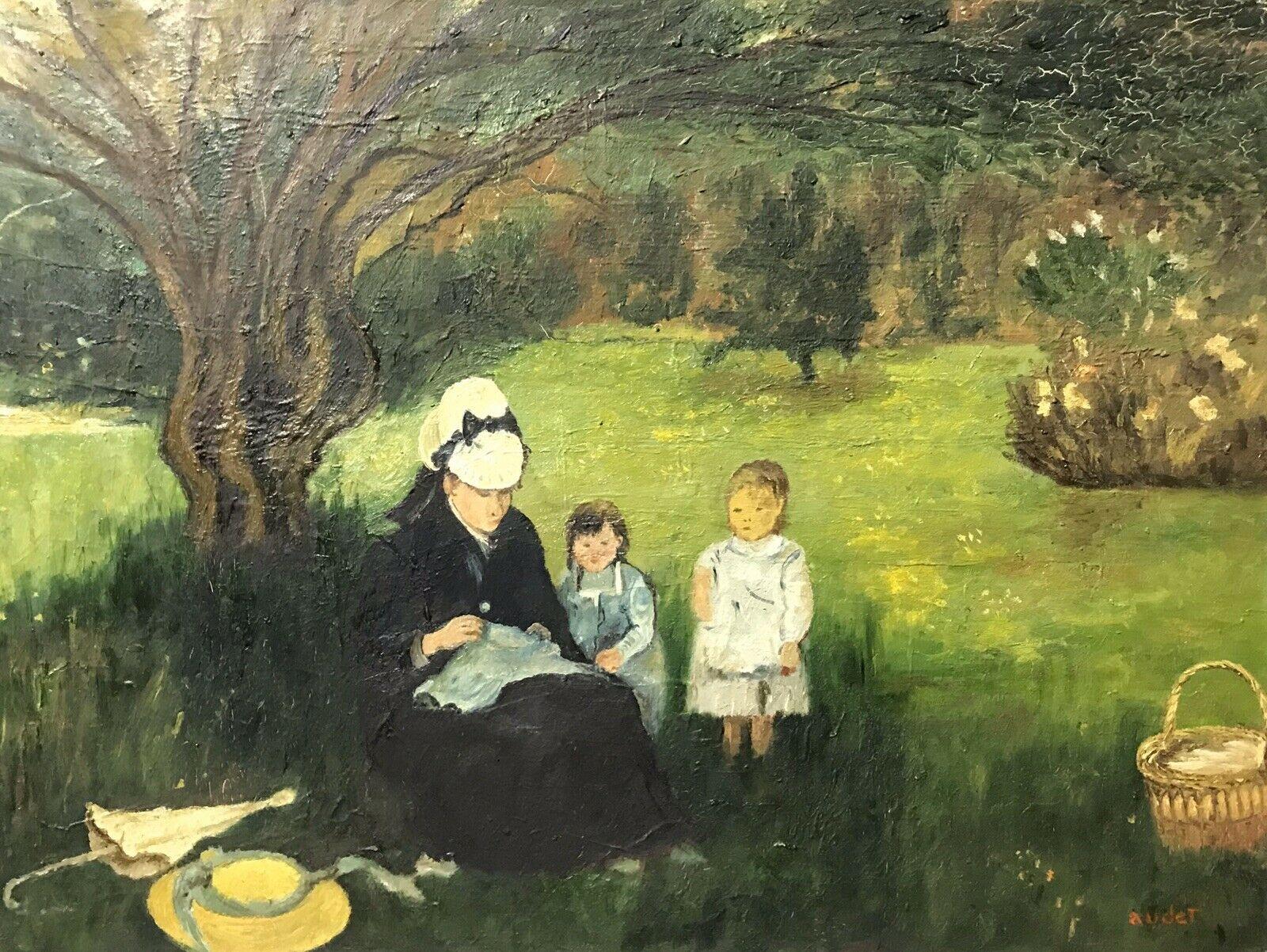 FERNAND AUDET (1923-2016) SIGNED FRENCH IMPRESSIONIST OIL - FAMILY PICNIC WOODS 1