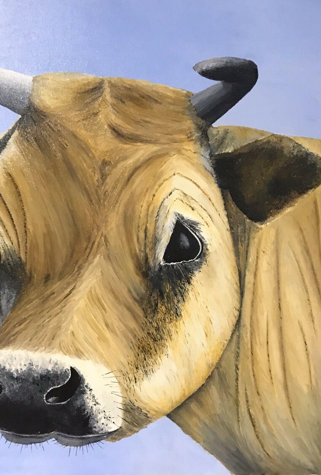 ROY MERRINGTON - LARGE ENGLISH PAINTING - HEAD PORTRAIT OF JERSEY COW - Victorian Painting by Roy Merrington