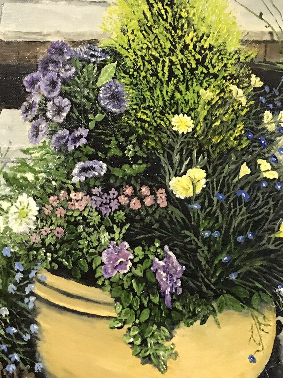 ROY MERRINGTON - FINE ENGLISH LARGE OIL - FLOWERS IN GARDEN POTS - Victorian Painting by Roy Merrington