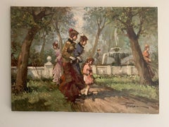 TOMMASO PRINCIPE (b1942)  ITALIAN SIGNED OIL - ELEGANT LADIES IN PARKLAND