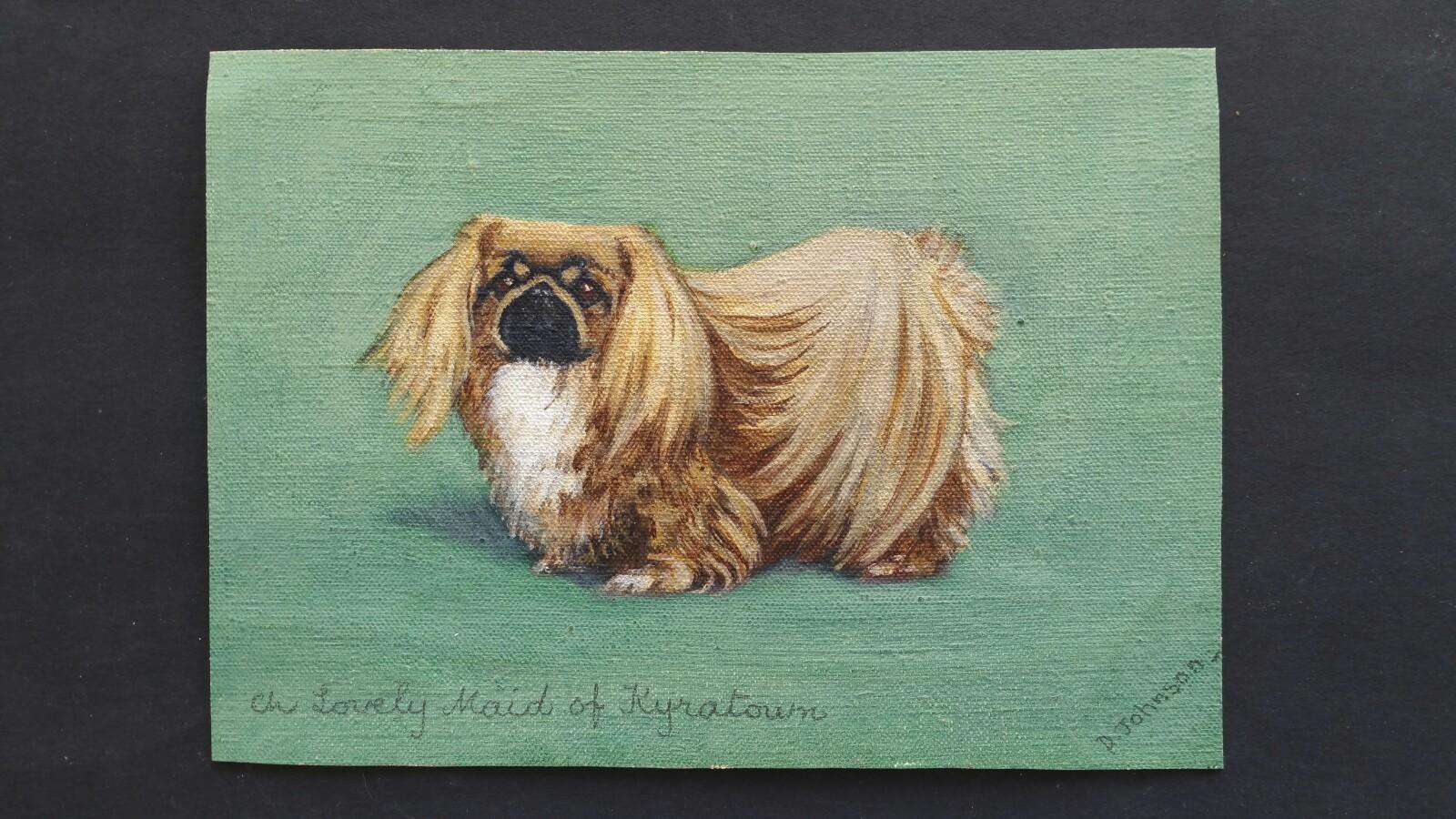 Peinture à l'huile de l'école anglaise du milieu du 20e siècle : chien pékinois en vente 4