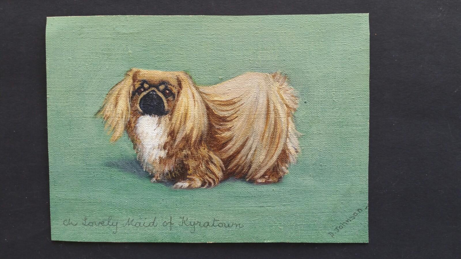 Pintura al óleo de la English School de mediados del siglo XX: Perro pequinés en venta 5