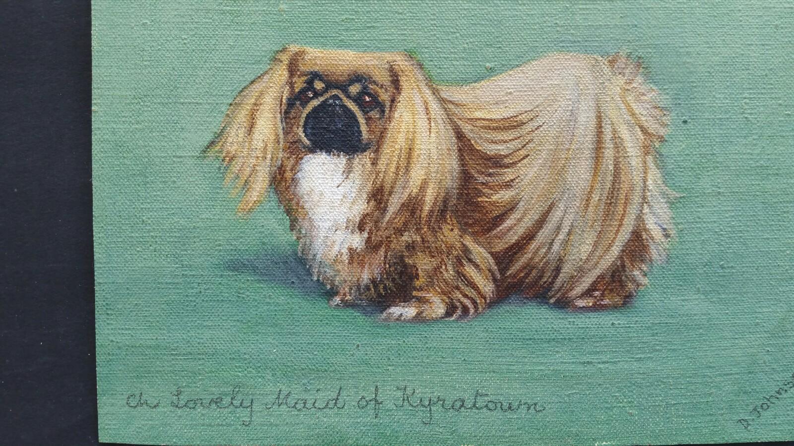Peinture à l'huile de l'école anglaise du milieu du 20e siècle : chien pékinois en vente 8
