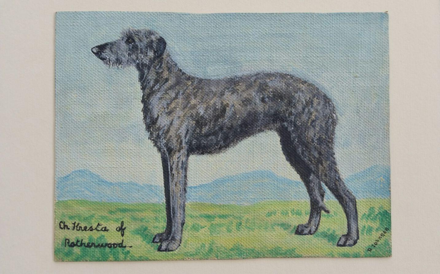 English School Mid 20th Century Oil Painting Deer Hound Dog Painting - Gray Animal Painting by Dorothy Alexandra Johnson