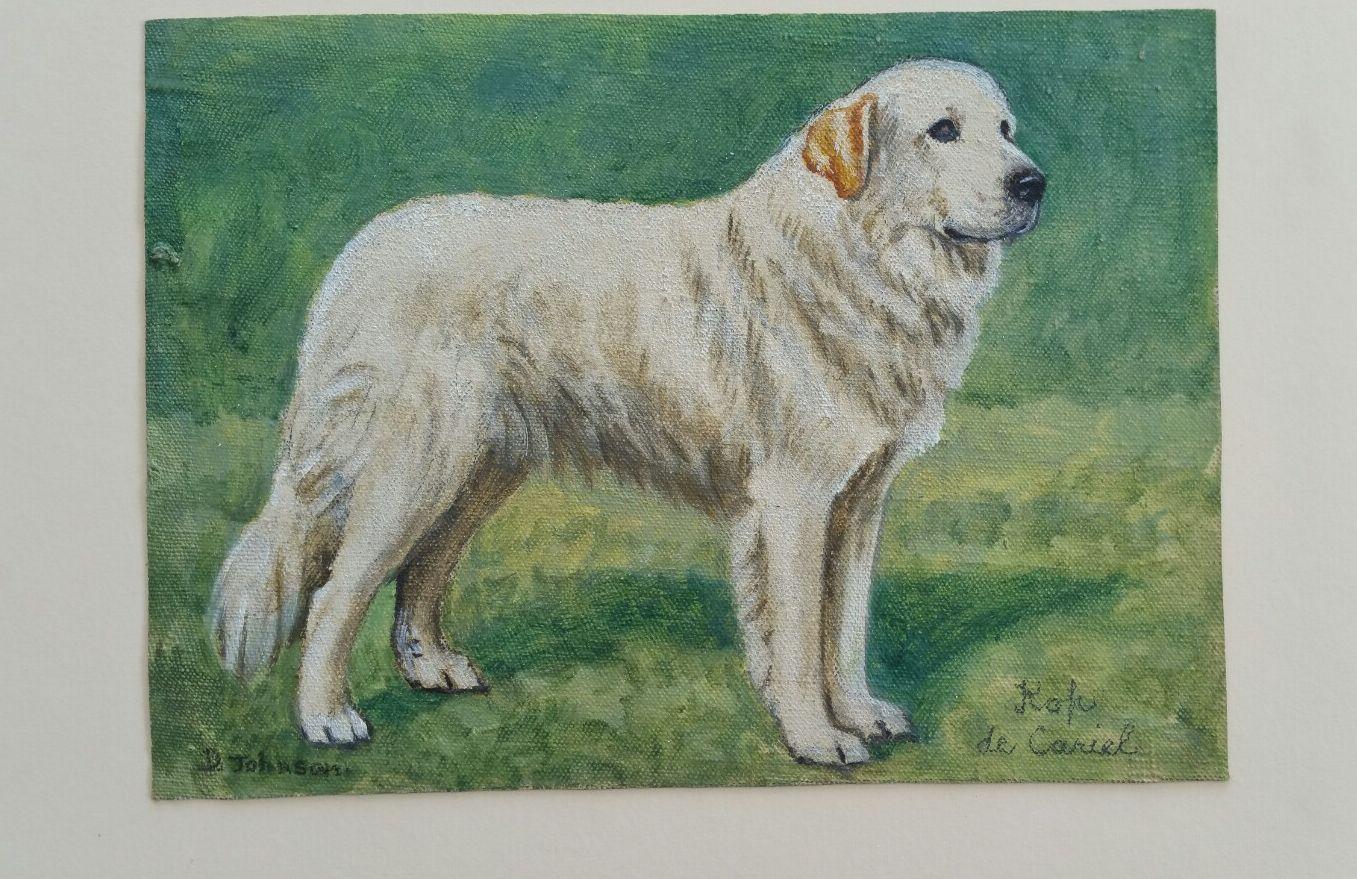 English School Pintura al óleo de mediados del siglo XX Perro de montaña de los Pirineos - Animal Painting Gris de Dorothy Alexandra Johnson