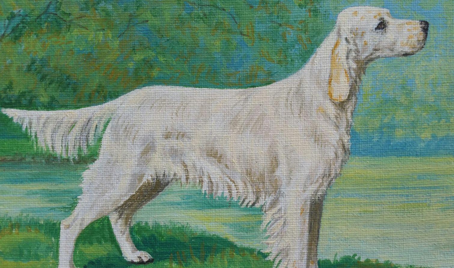 English School Mid 20th Century Oil Painting English Setter Dog Painting 2