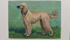 Peinture à l'huile d'un chien de chasse afghan de l'école anglaise, milieu du 20e siècle