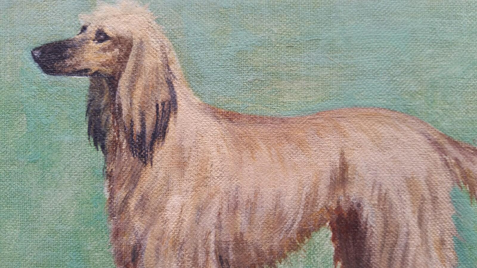 English School Mid 20th Century Oil Painting Afghan Hound Dog Painting 4