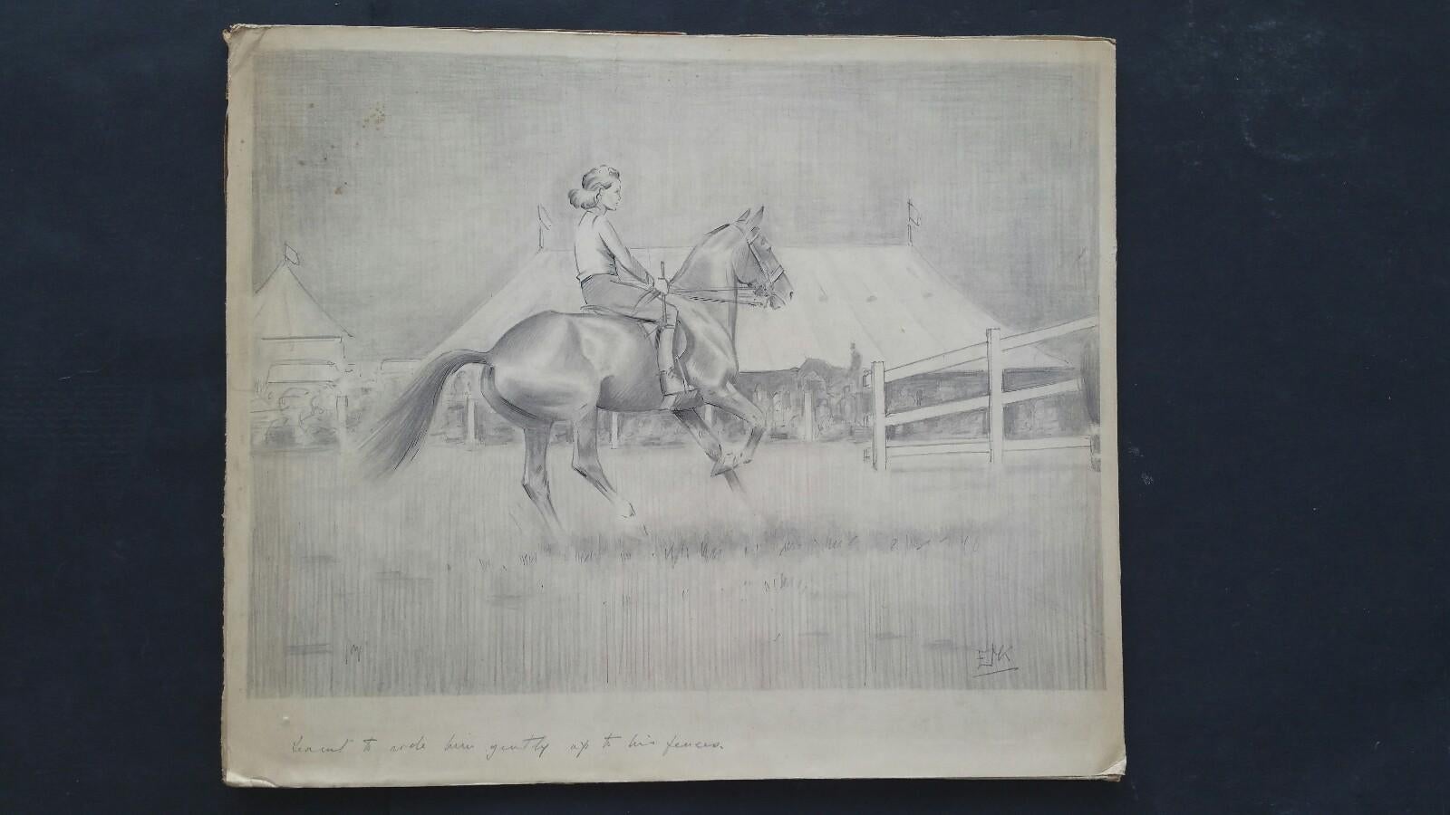 Englische Pferdesport-Dame des 20. Jahrhunderts auf Pferd, 1930er Jahre – Art von Eric Meade-King