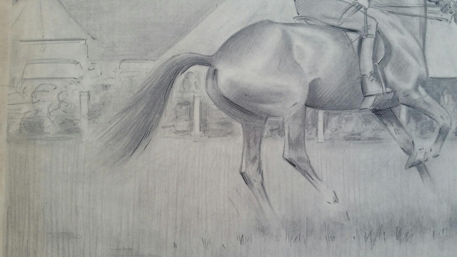 20th Century English 1930s Equestrian Sporting Art Lady on Horseback - Gray Animal Art by Eric Meade-King